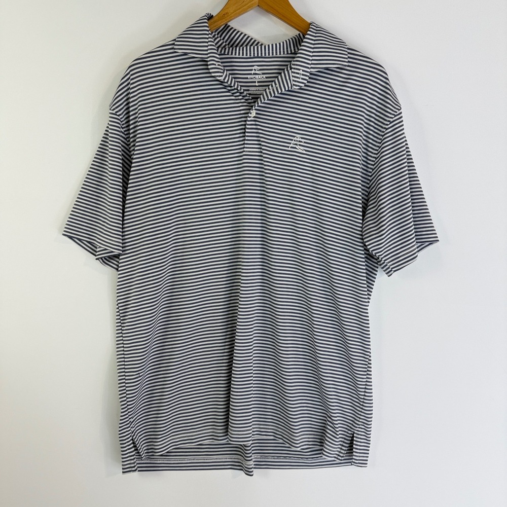 Rhoback Polo Shirt Mens Large Navy Blue White Striped Performance Stretch 13339